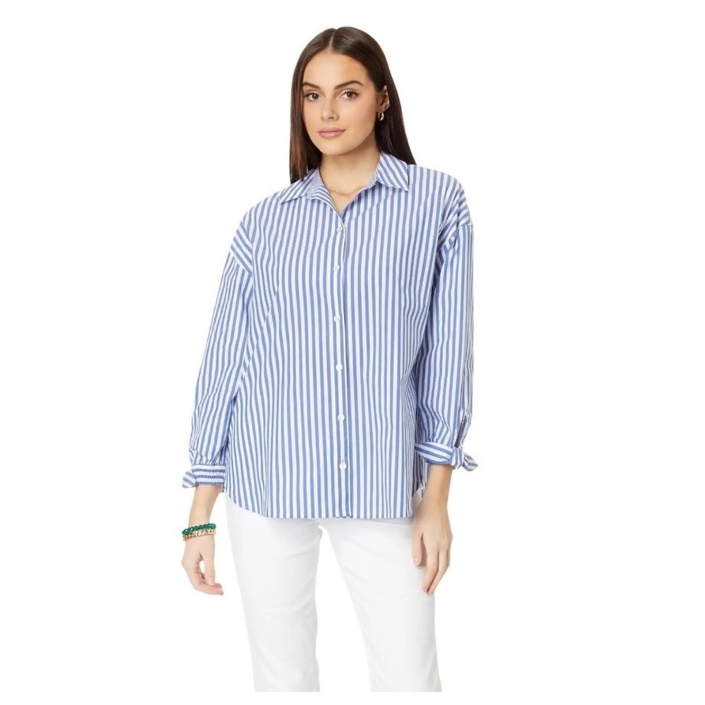 Classic Blue & White Striped Button-Up Shirt